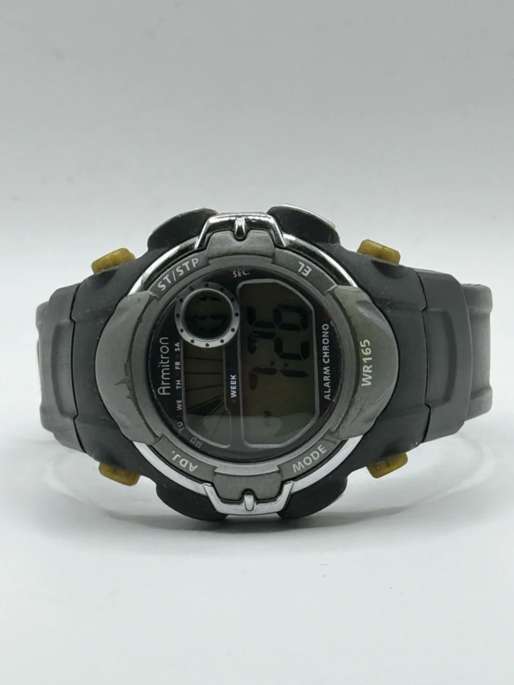 Armitron Men Watch Gray Black Rubber Chro Month Day Date WR165 (New Battery)